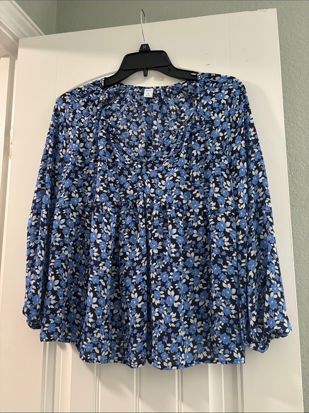 Old Navy Blue and White Floral Peasant Blouse